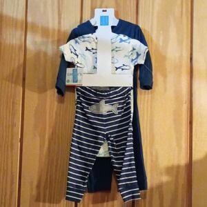 Carter's 12M Shark Print 3 Piece Outfit Set Bodysuit Pants Sleeper Cotton Blue